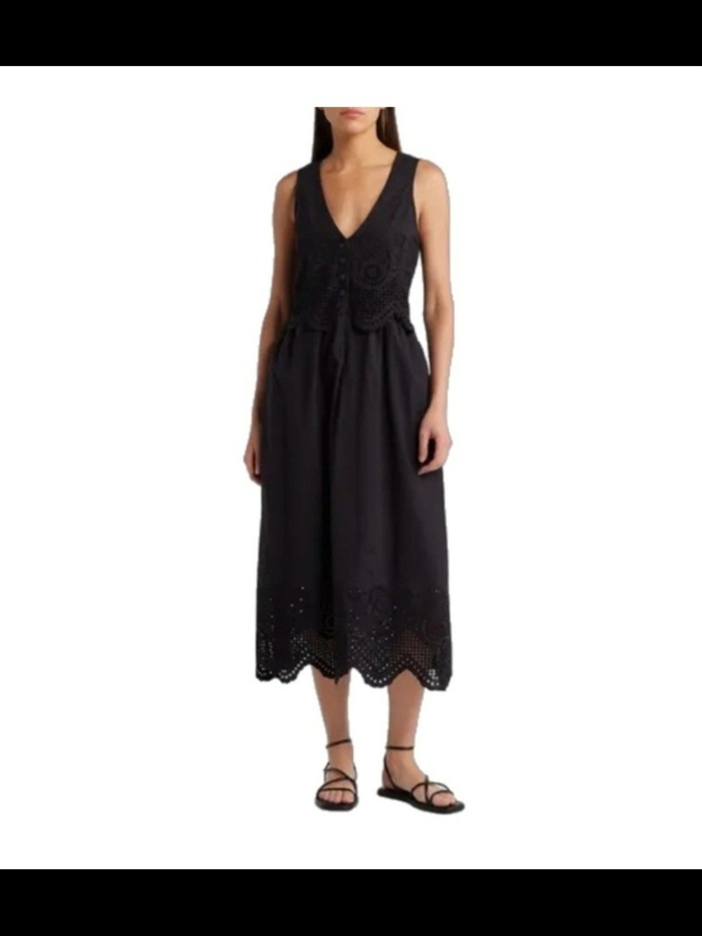 Cleobella Black Eyelet V‑Neck Midi Dress